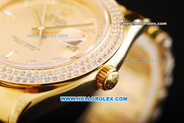 Rolex Day Date II Automatic Movement Full Gold with Double Row Diamond Bezel - Diamond Markers and Gold Dial - Click Image to Close